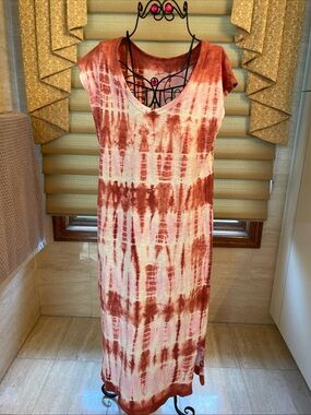 Universal Thread Sleeveless Tie Dye Burgundy Jersey Cotton Maxi Shirt Dress Sz M